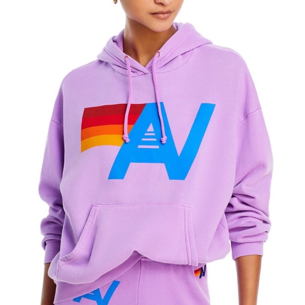 Aviator Nation Logo Pullover Relaxed Hoodie in Neon Purple/Grape NWT Size S